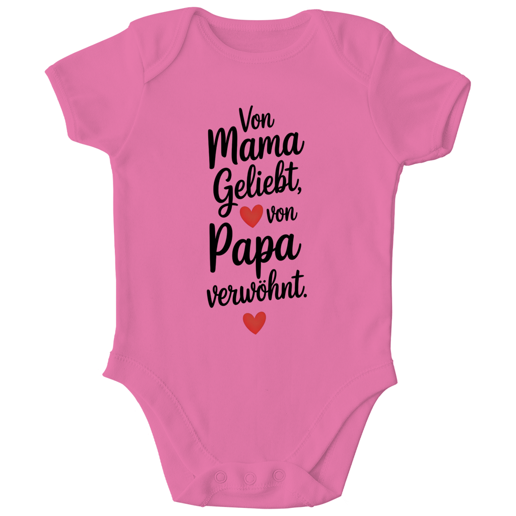 Kinder Bio Body mit Spruch „Von Mama geliebt, von Papa verwöhnt“ | schwarze Schrift