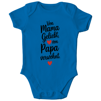 Kinder Bio Body mit Spruch „Von Mama geliebt, von Papa verwöhnt“ | schwarze Schrift