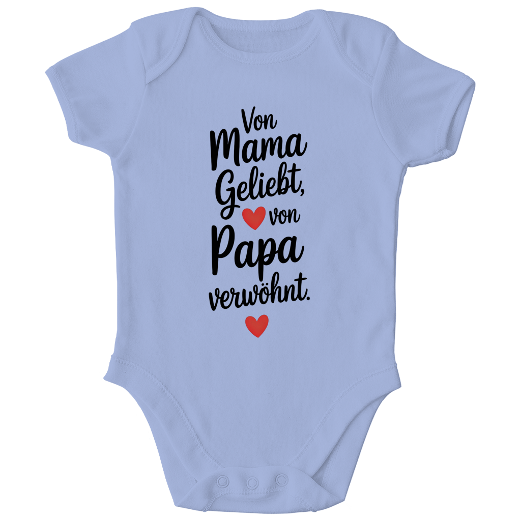 Kinder Bio Body mit Spruch „Von Mama geliebt, von Papa verwöhnt“ | schwarze Schrift