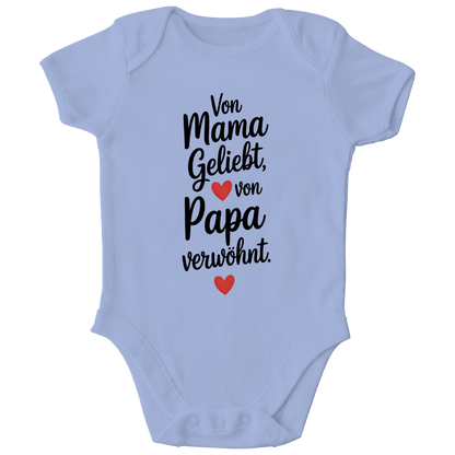 Kinder Bio Body mit Spruch „Von Mama geliebt, von Papa verwöhnt“ | schwarze Schrift