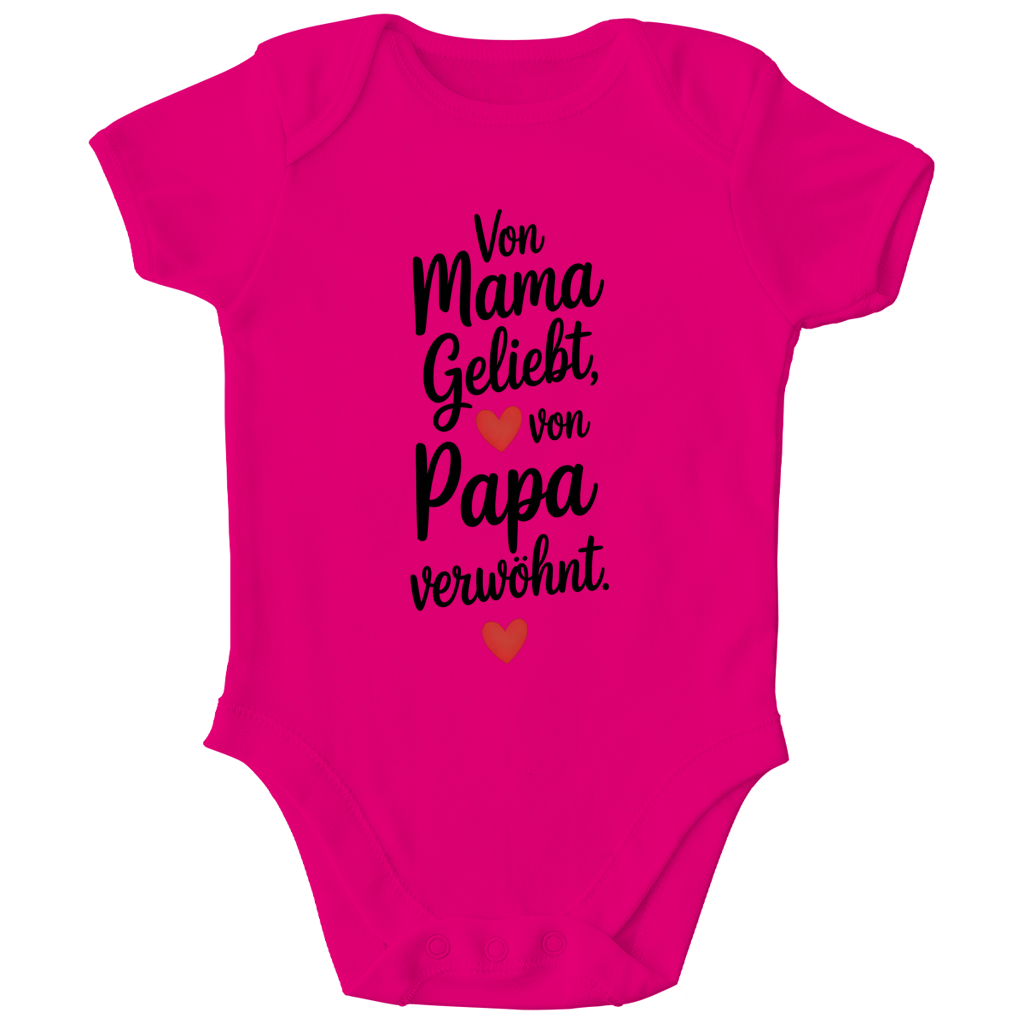 Kinder Bio Body mit Spruch „Von Mama geliebt, von Papa verwöhnt“ | schwarze Schrift