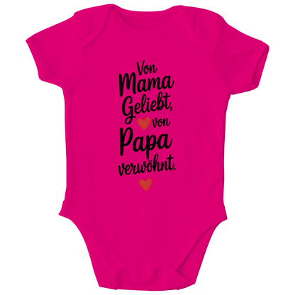Kinder Bio Body mit Spruch „Von Mama geliebt, von Papa verwöhnt“ | schwarze Schrift
