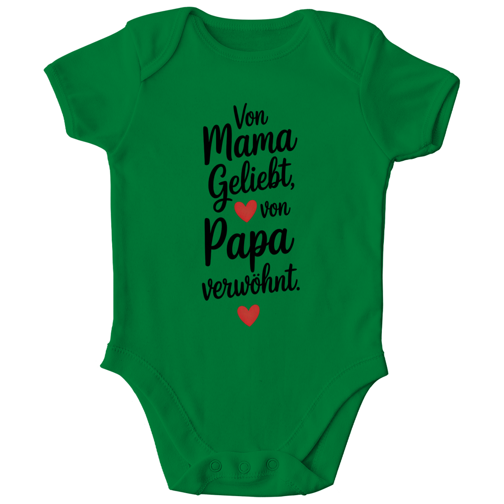 Kinder Bio Body mit Spruch „Von Mama geliebt, von Papa verwöhnt“ | schwarze Schrift