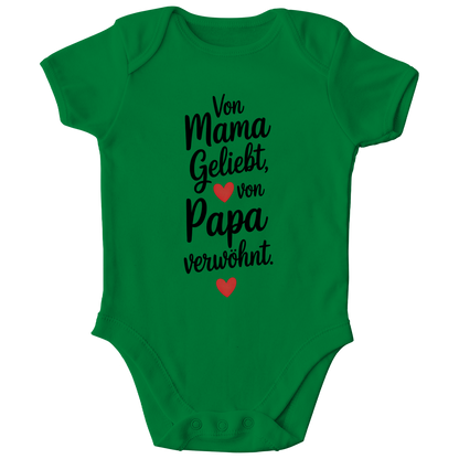 Kinder Bio Body mit Spruch „Von Mama geliebt, von Papa verwöhnt“ | schwarze Schrift