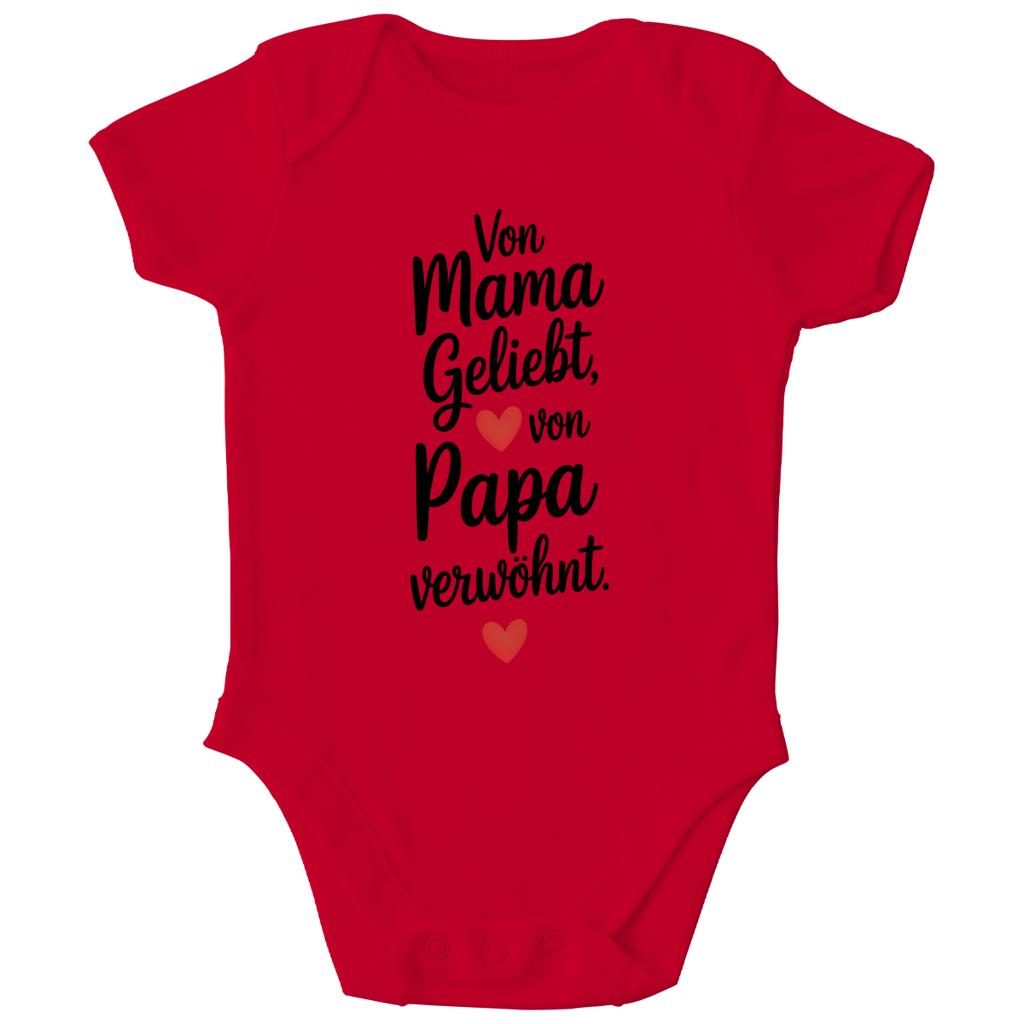 Kinder Bio Body mit Spruch „Von Mama geliebt, von Papa verwöhnt“ | schwarze Schrift