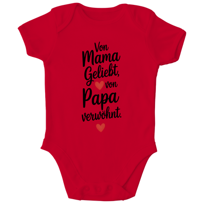 Kinder Bio Body mit Spruch „Von Mama geliebt, von Papa verwöhnt“ | schwarze Schrift
