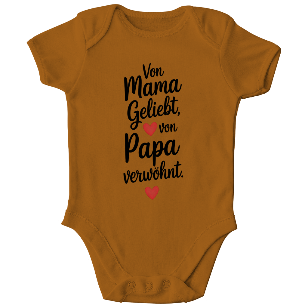 Kinder Bio Body mit Spruch „Von Mama geliebt, von Papa verwöhnt“ | schwarze Schrift
