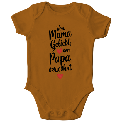 Kinder Bio Body mit Spruch „Von Mama geliebt, von Papa verwöhnt“ | schwarze Schrift