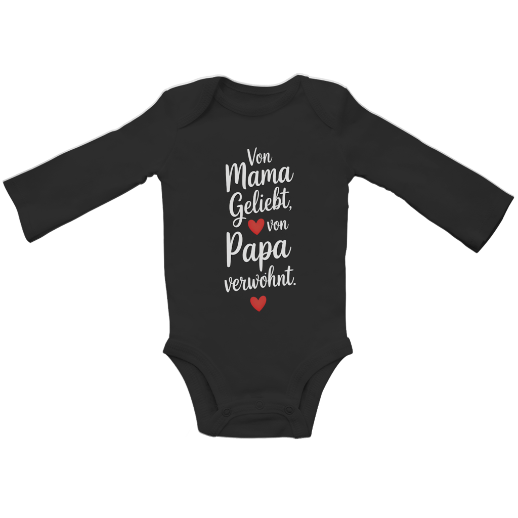 Baby Bio Langarm Body – Von Mama geliebt, von Papa verwöhnt | weisse Schrift