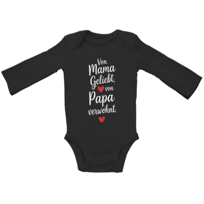Baby Bio Langarm Body – Von Mama geliebt, von Papa verwöhnt | weisse Schrift
