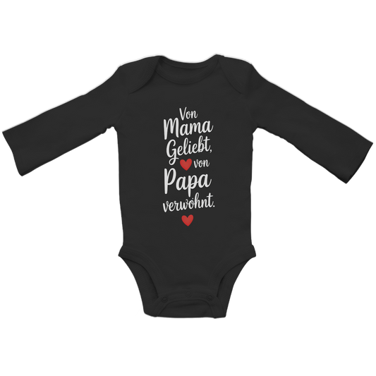 Baby Bio Langarm Body – Von Mama geliebt, von Papa verwöhnt | weisse Schrift