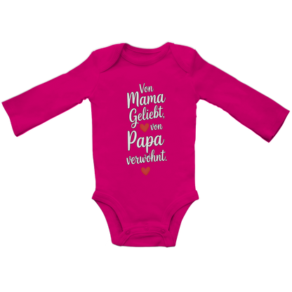 Baby Bio Langarm Body – Von Mama geliebt, von Papa verwöhnt | weisse Schrift