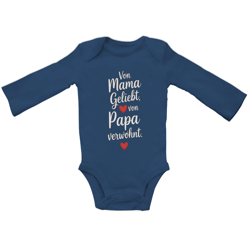Baby Bio Langarm Body – Von Mama geliebt, von Papa verwöhnt | weisse Schrift