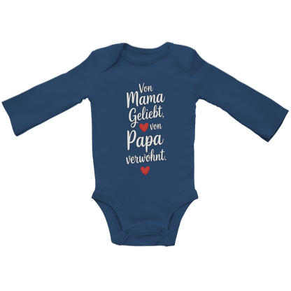 Baby Bio Langarm Body – Von Mama geliebt, von Papa verwöhnt | weisse Schrift