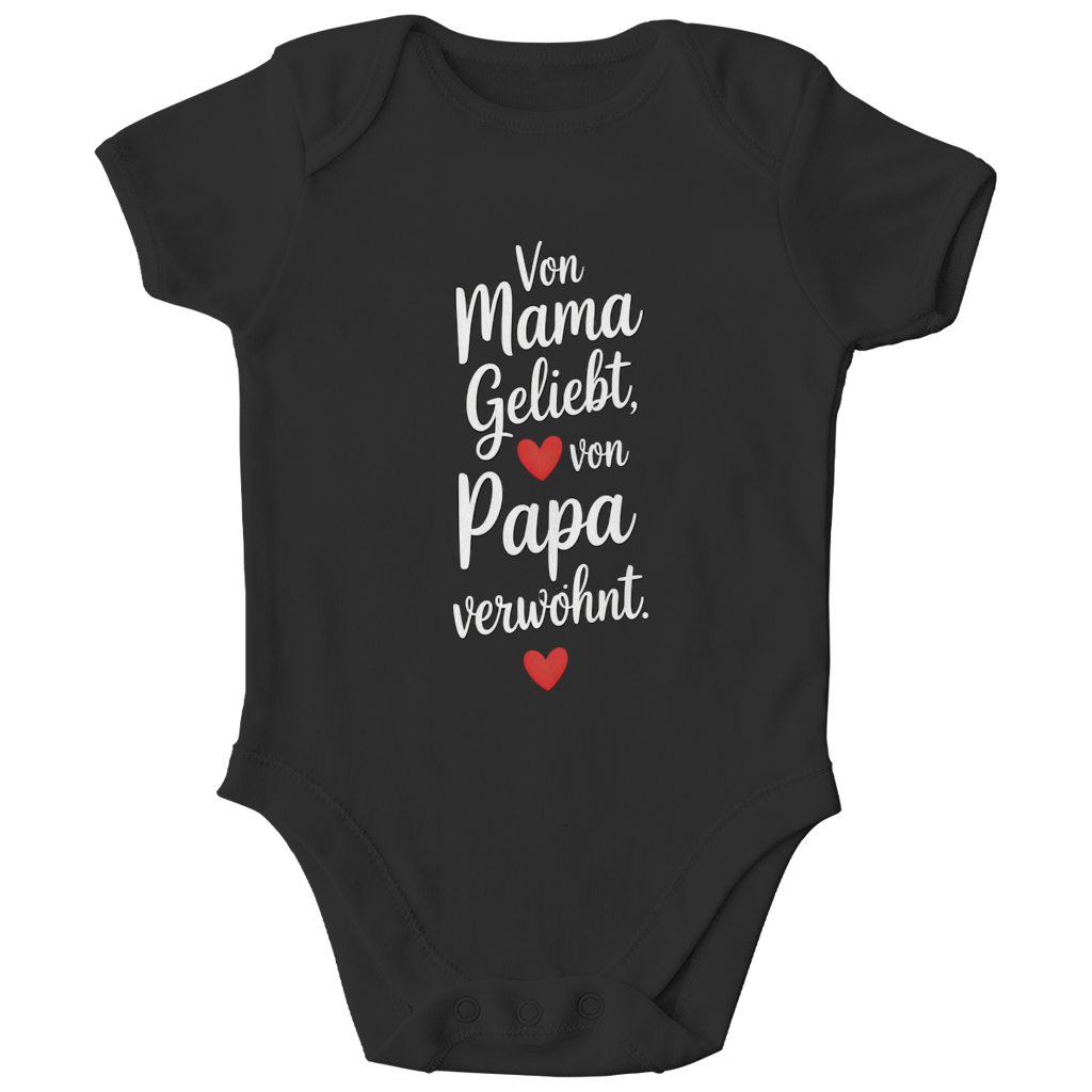 Kinder Bio Body mit Spruch „Von Mama geliebt, von Papa verwöhnt“ | weisse Schrift