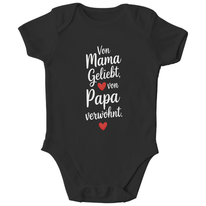 Kinder Bio Body mit Spruch „Von Mama geliebt, von Papa verwöhnt“ | weisse Schrift