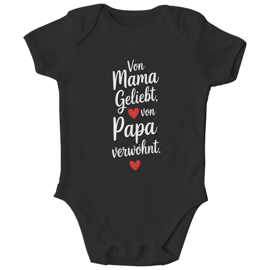 Kinder Bio Body mit Spruch „Von Mama geliebt, von Papa verwöhnt“ | weisse Schrift