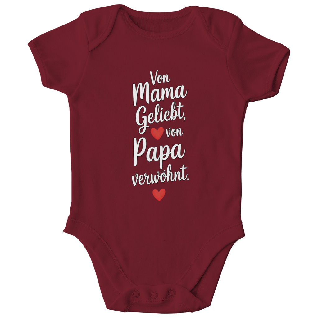 Kinder Bio Body mit Spruch „Von Mama geliebt, von Papa verwöhnt“ | weisse Schrift