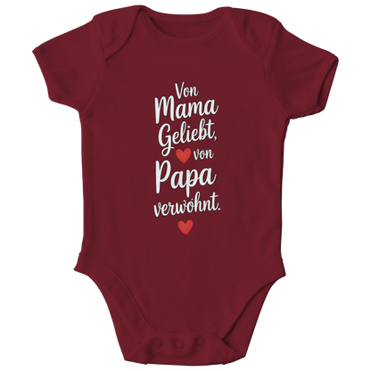 Kinder Bio Body mit Spruch „Von Mama geliebt, von Papa verwöhnt“ | weisse Schrift