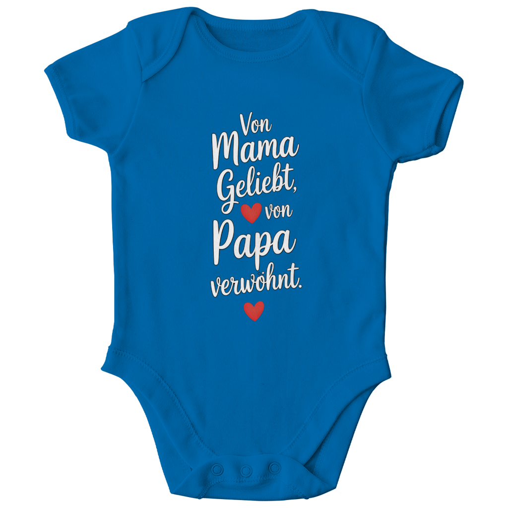 Kinder Bio Body mit Spruch „Von Mama geliebt, von Papa verwöhnt“ | weisse Schrift