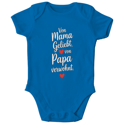 Kinder Bio Body mit Spruch „Von Mama geliebt, von Papa verwöhnt“ | weisse Schrift