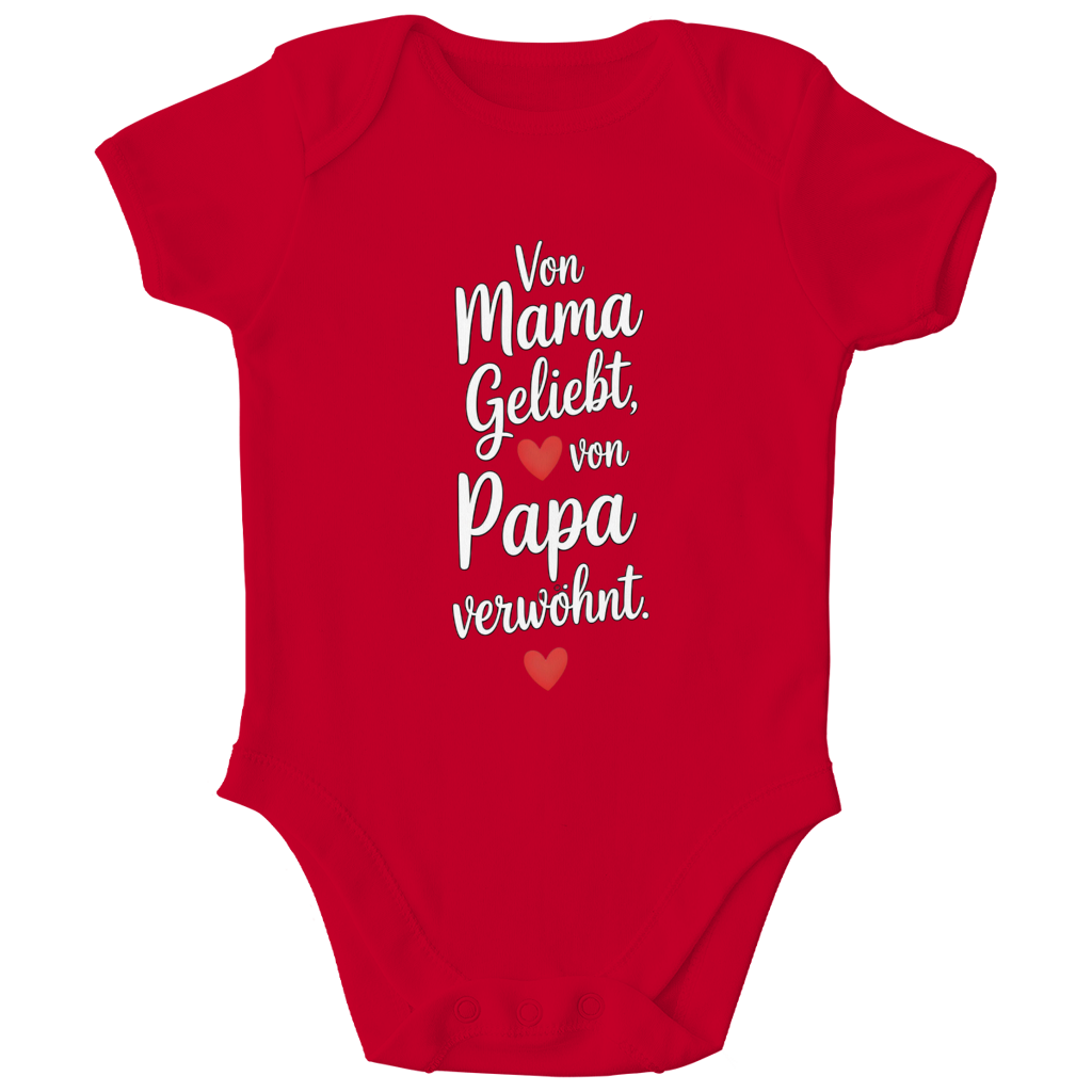 Kinder Bio Body mit Spruch „Von Mama geliebt, von Papa verwöhnt“ | weisse Schrift
