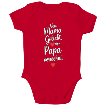 Kinder Bio Body mit Spruch „Von Mama geliebt, von Papa verwöhnt“ | weisse Schrift