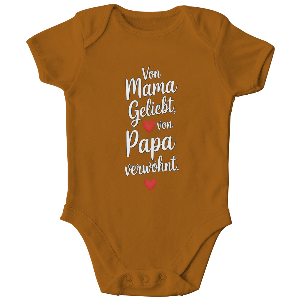 Kinder Bio Body mit Spruch „Von Mama geliebt, von Papa verwöhnt“ | weisse Schrift