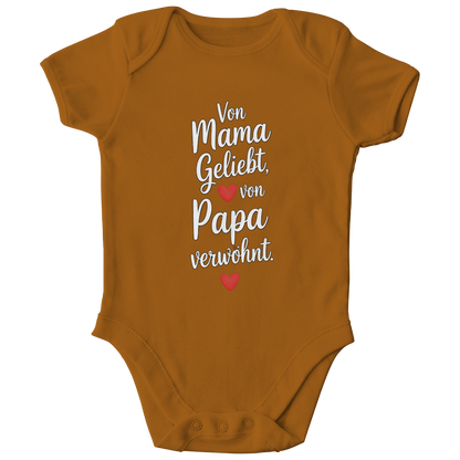 Kinder Bio Body mit Spruch „Von Mama geliebt, von Papa verwöhnt“ | weisse Schrift