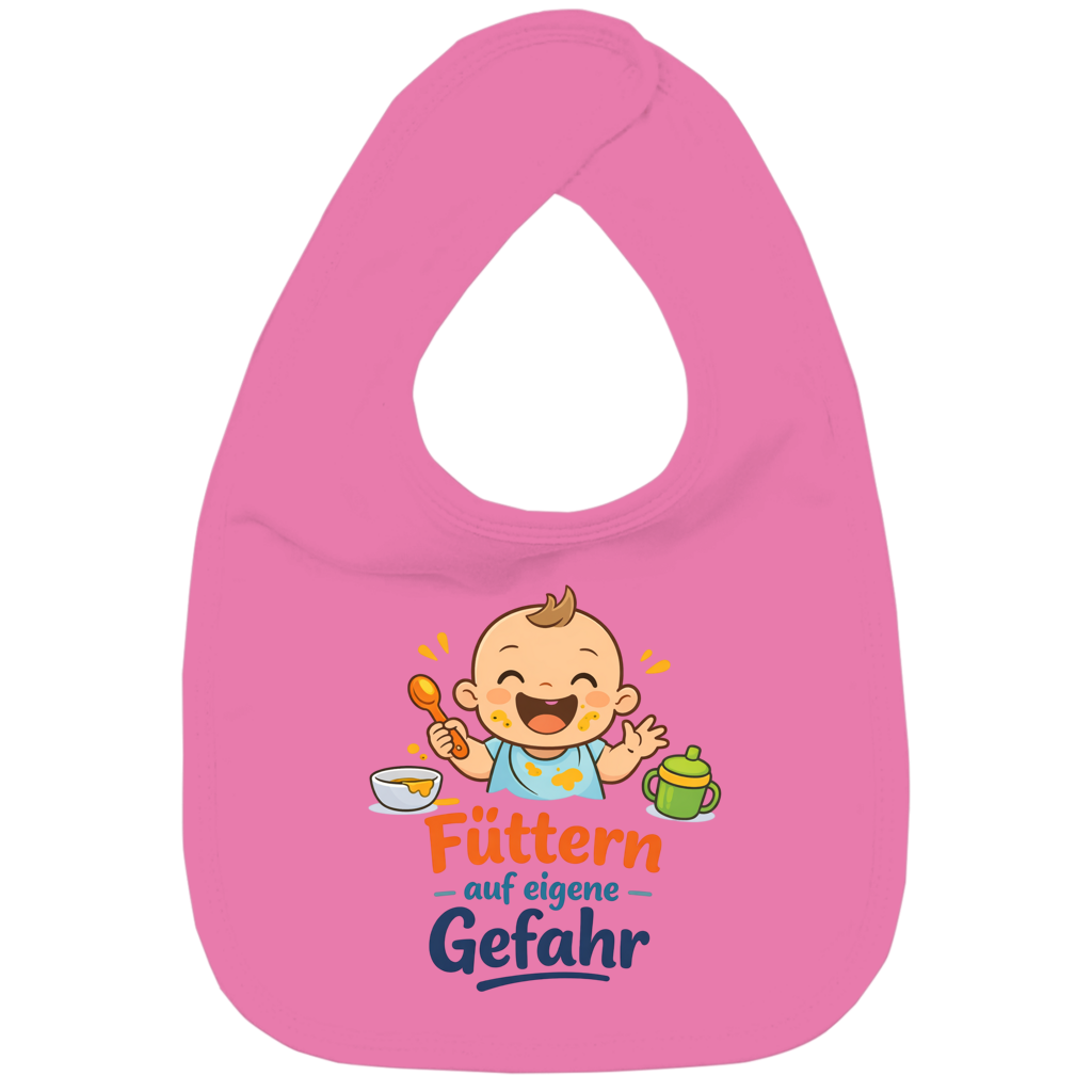 Kinder Bio Lätzchen mit Spruch „Füttern auf eigene Gefahr“ – Baby & Kleinkind | dunkle Schrift