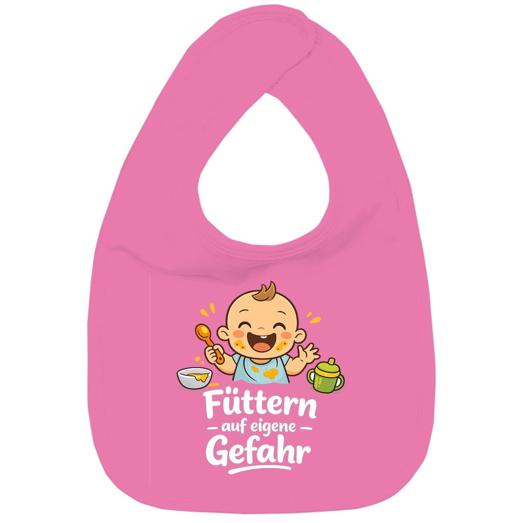 Kinder Bio Lätzchen mit Spruch „Füttern auf eigene Gefahr“ – Baby & Kleinkind | weisse Schrift