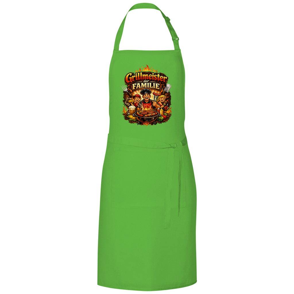 Grillschürze „Grillmeister der Familie“ – Lustige BBQ Schürze für Männer & Grillfans