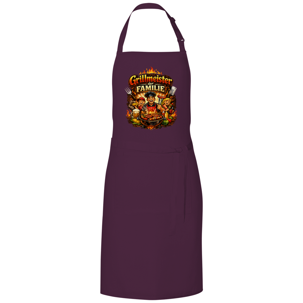 Grillschürze „Grillmeister der Familie“ – Lustige BBQ Schürze für Männer & Grillfans