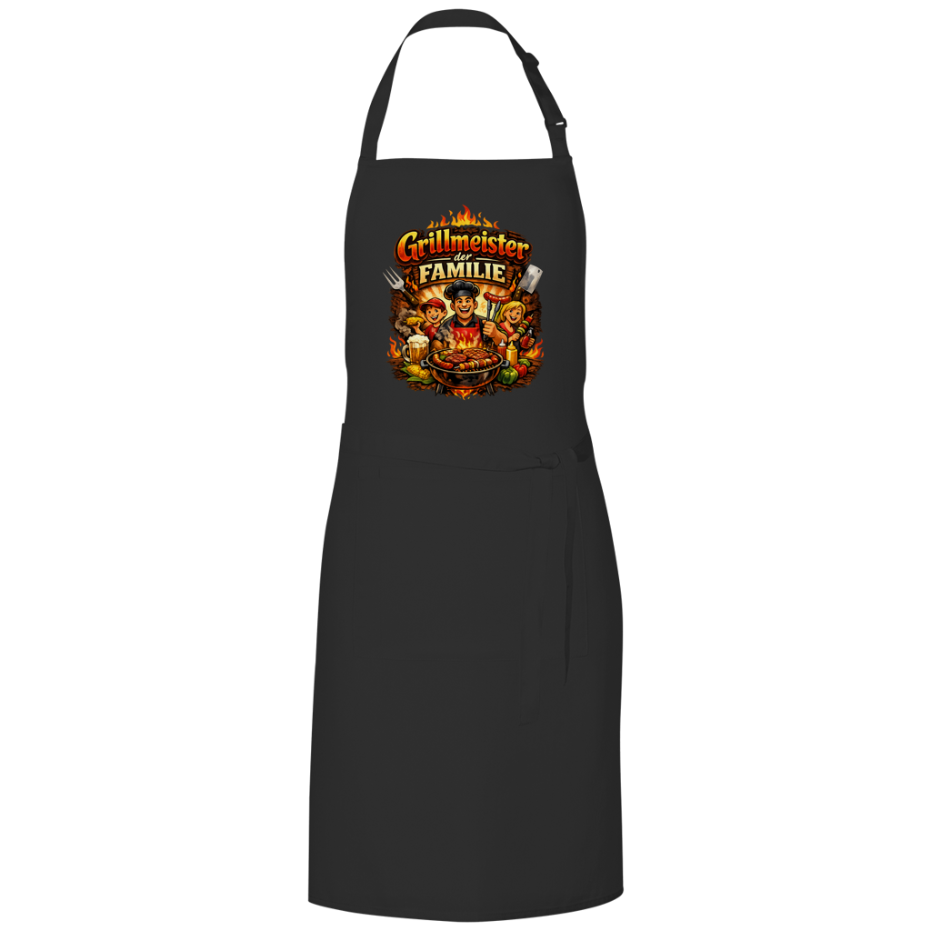 Grillschürze „Grillmeister der Familie“ – Lustige BBQ Schürze für Männer & Grillfans