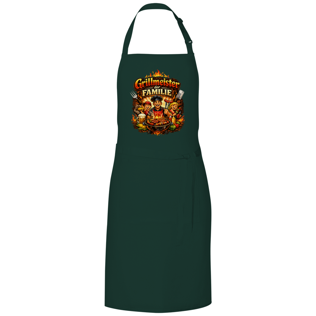 Grillschürze „Grillmeister der Familie“ – Lustige BBQ Schürze für Männer & Grillfans