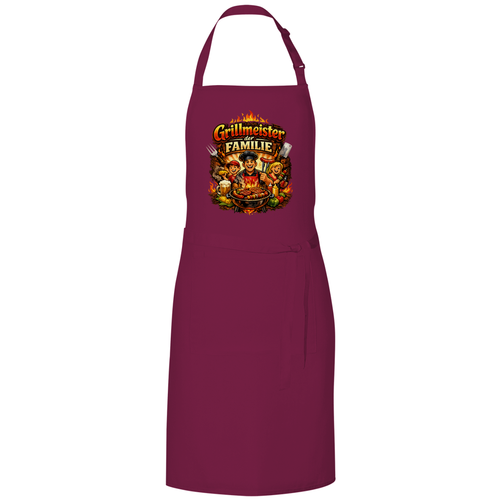 Grillschürze „Grillmeister der Familie“ – Lustige BBQ Schürze für Männer & Grillfans