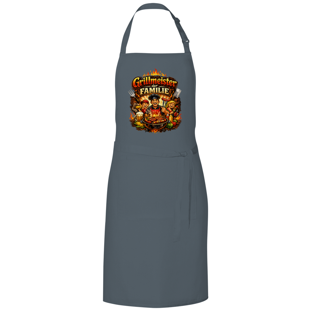 Grillschürze „Grillmeister der Familie“ – Lustige BBQ Schürze für Männer & Grillfans