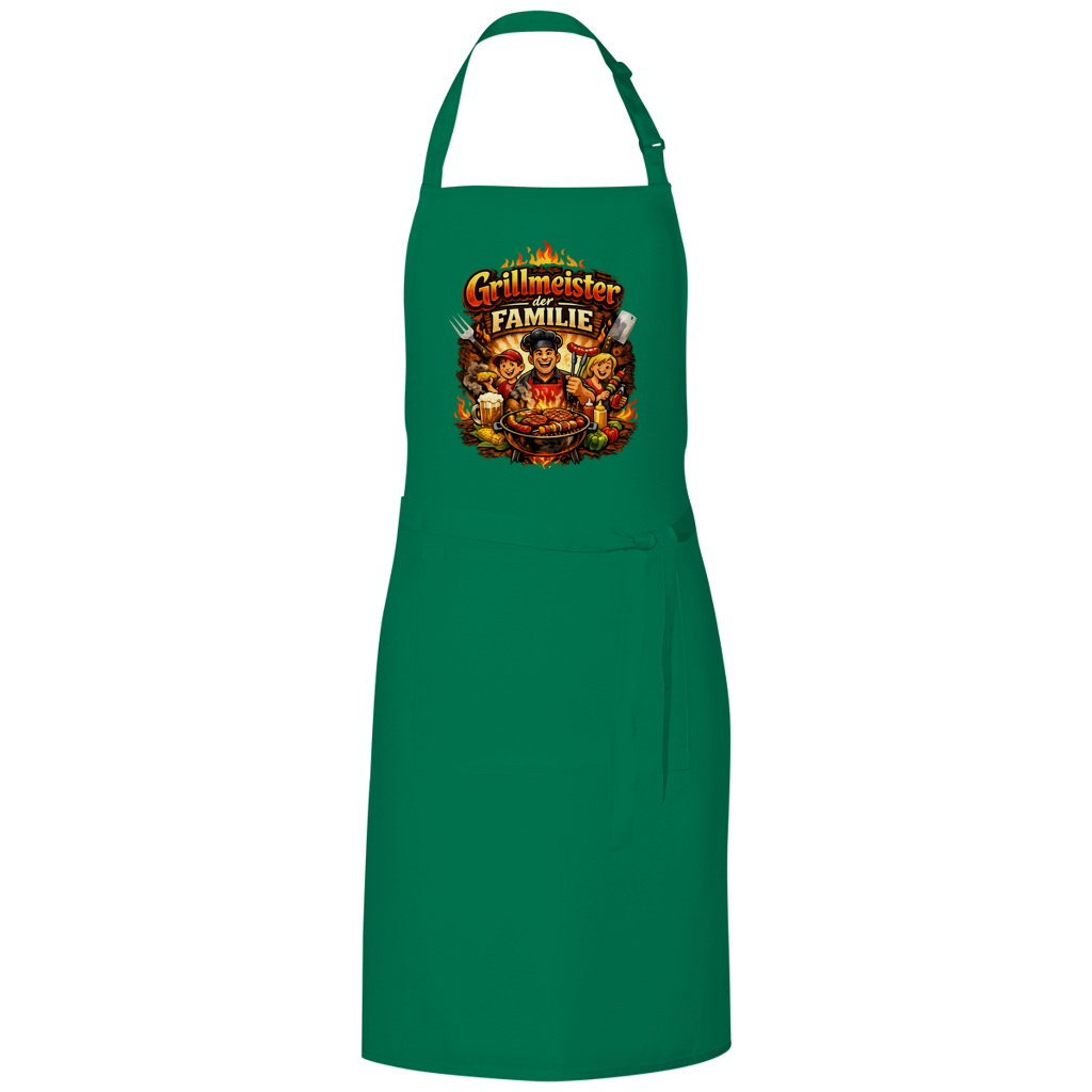 Grillschürze „Grillmeister der Familie“ – Lustige BBQ Schürze für Männer & Grillfans