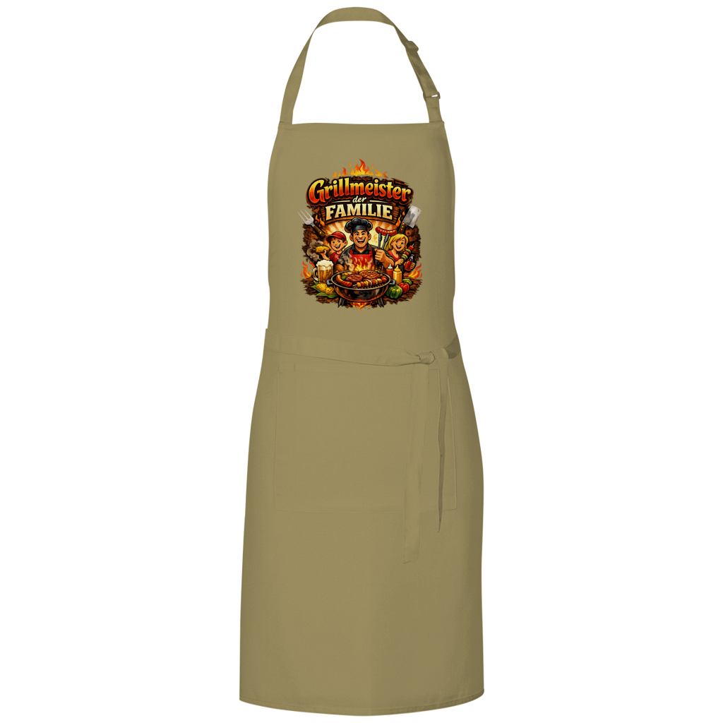 Grillschürze „Grillmeister der Familie“ – Lustige BBQ Schürze für Männer & Grillfans