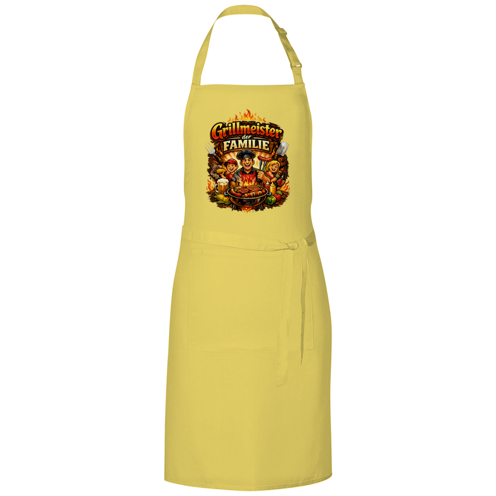 Grillschürze „Grillmeister der Familie“ – Lustige BBQ Schürze für Männer & Grillfans
