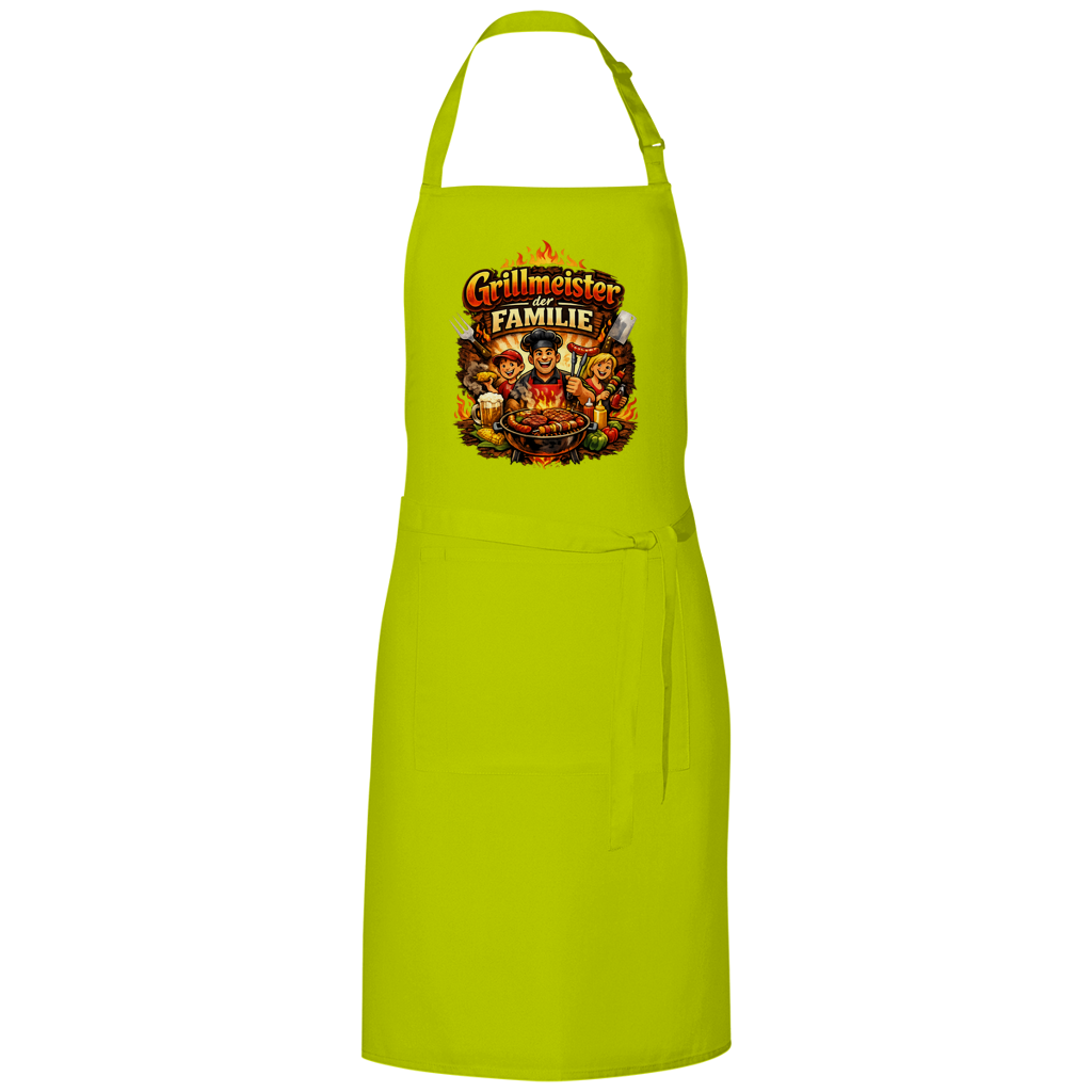 Grillschürze „Grillmeister der Familie“ – Lustige BBQ Schürze für Männer & Grillfans