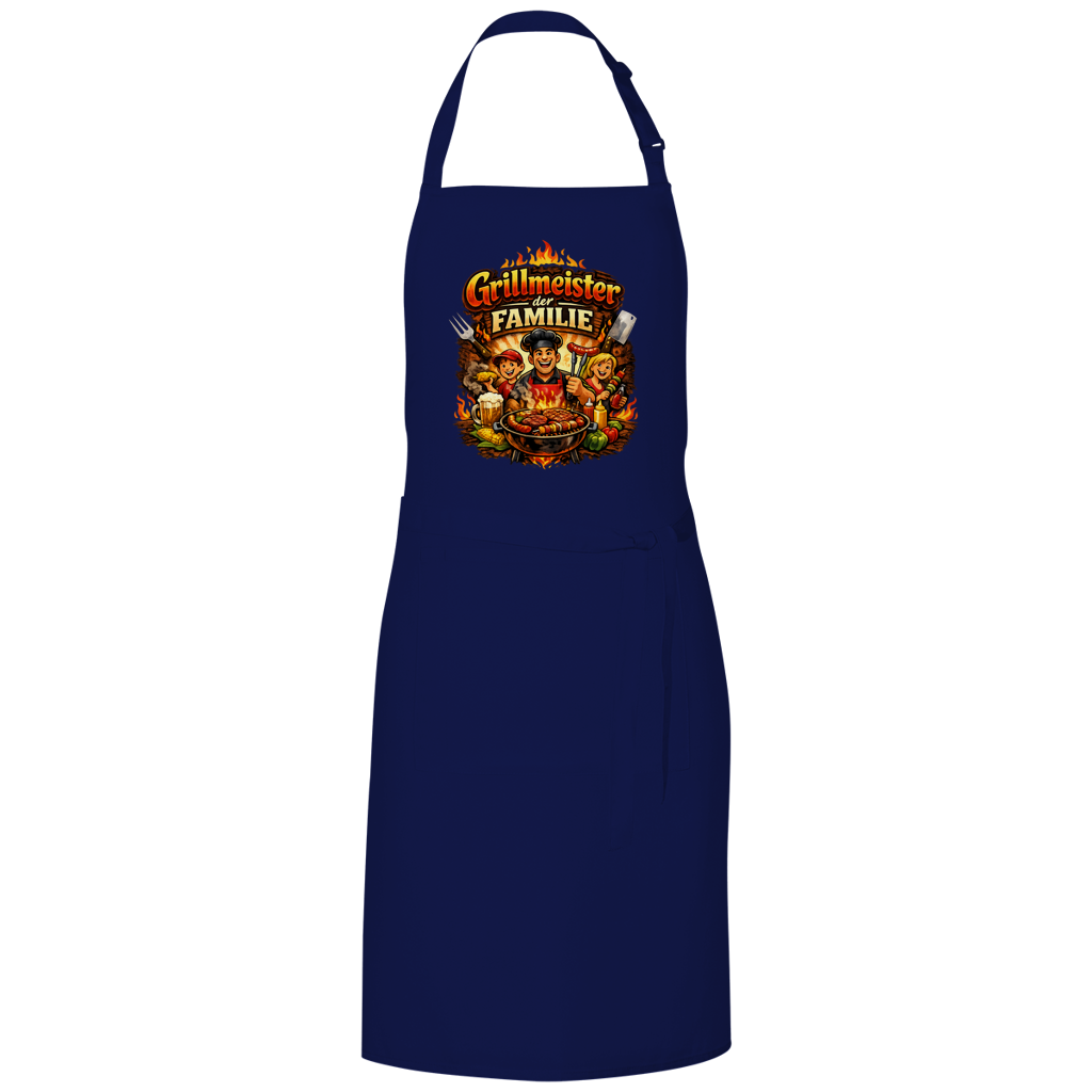Grillschürze „Grillmeister der Familie“ – Lustige BBQ Schürze für Männer & Grillfans