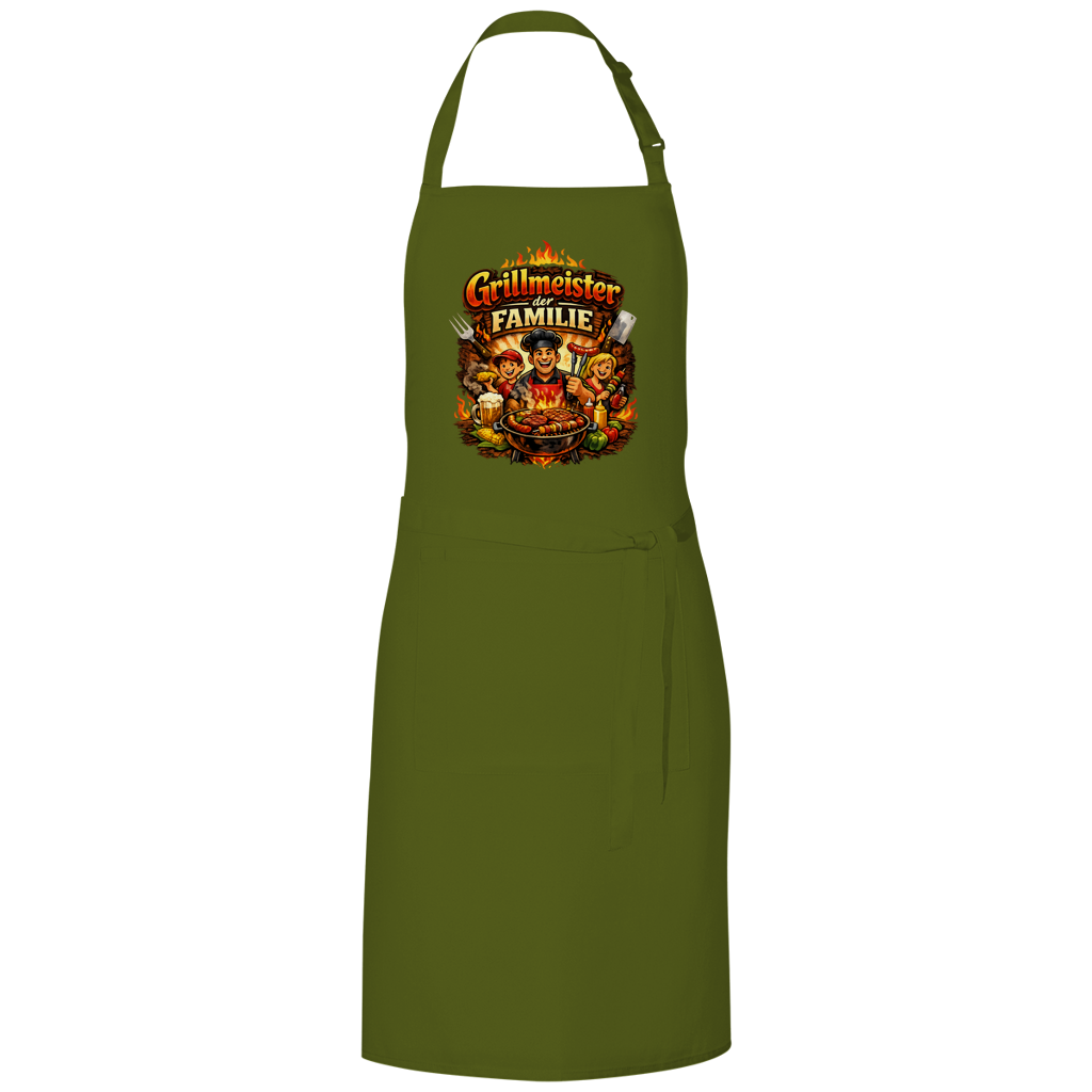 Grillschürze „Grillmeister der Familie“ – Lustige BBQ Schürze für Männer & Grillfans