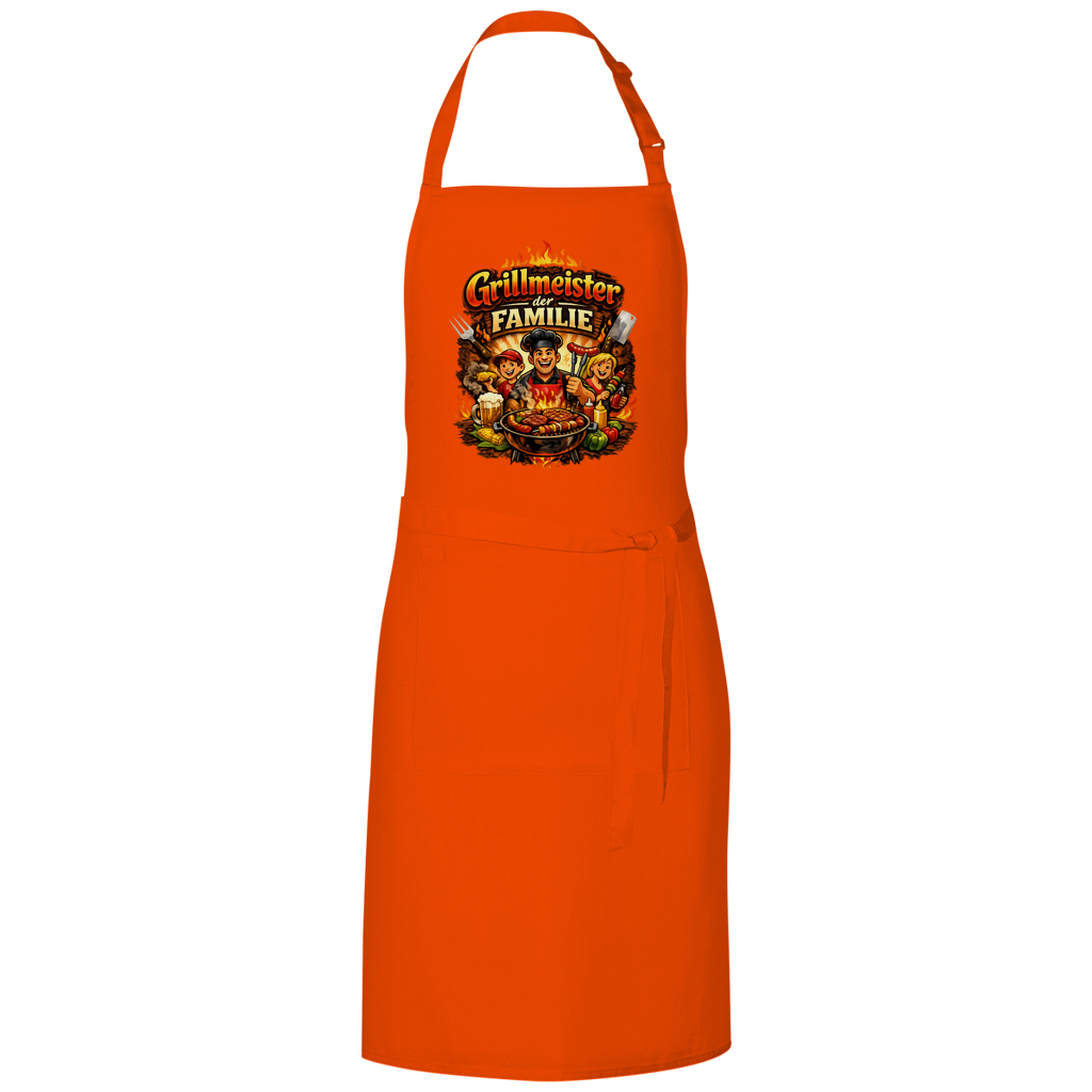 Grillschürze „Grillmeister der Familie“ – Lustige BBQ Schürze für Männer & Grillfans