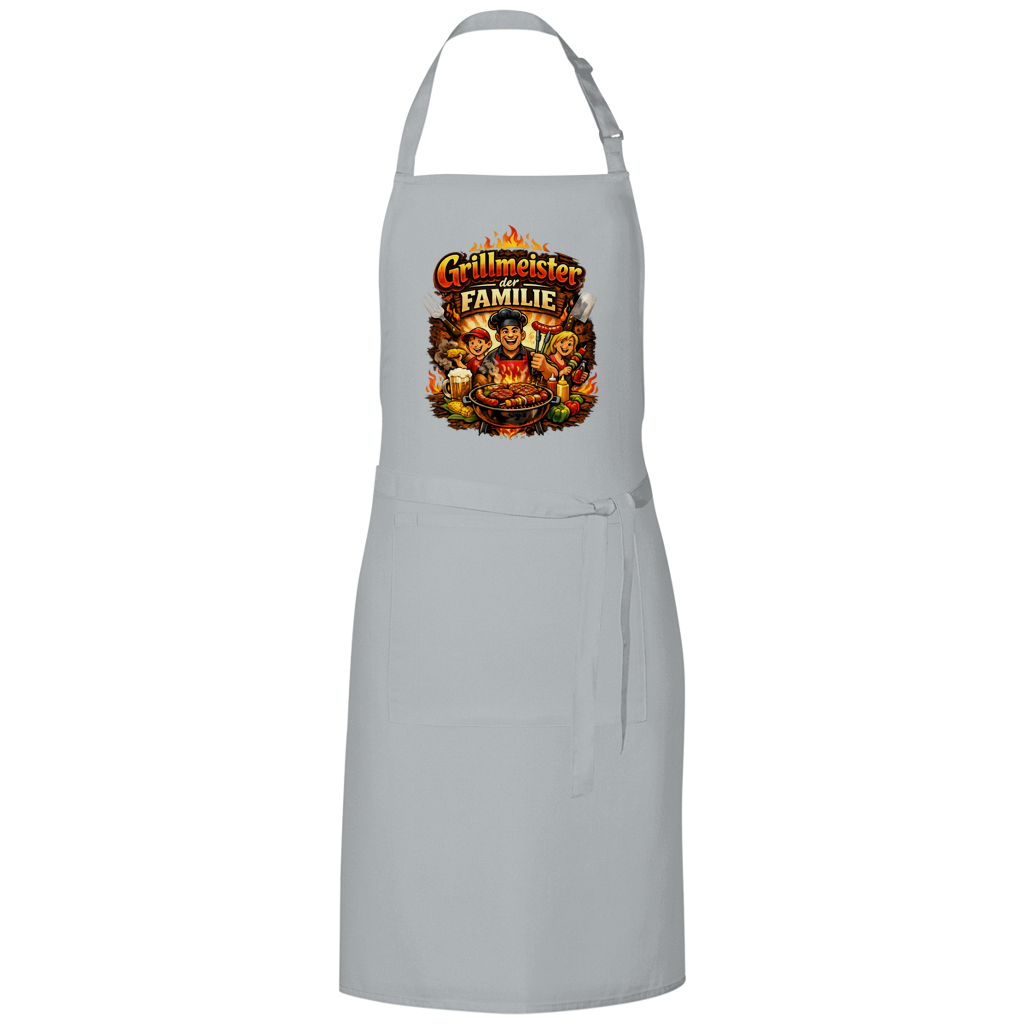 Grillschürze „Grillmeister der Familie“ – Lustige BBQ Schürze für Männer & Grillfans