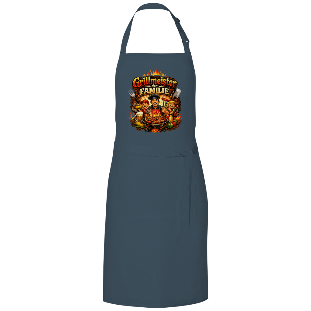 Grillschürze „Grillmeister der Familie“ – Lustige BBQ Schürze für Männer & Grillfans
