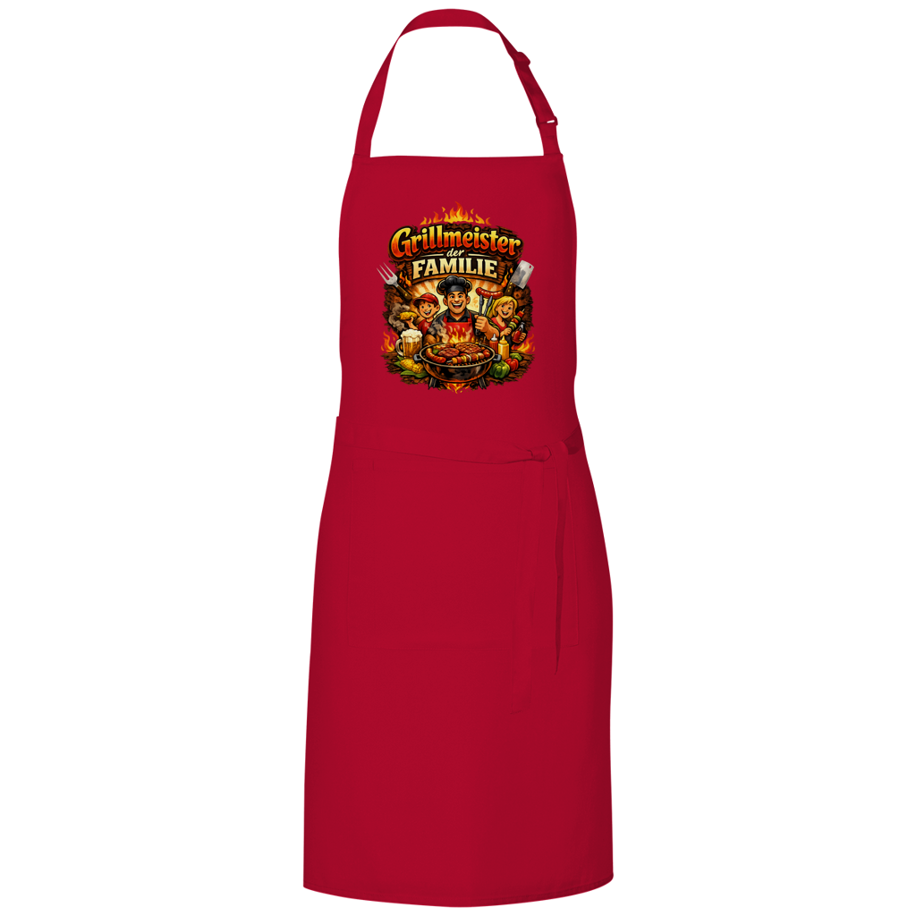 Grillschürze „Grillmeister der Familie“ – Lustige BBQ Schürze für Männer & Grillfans
