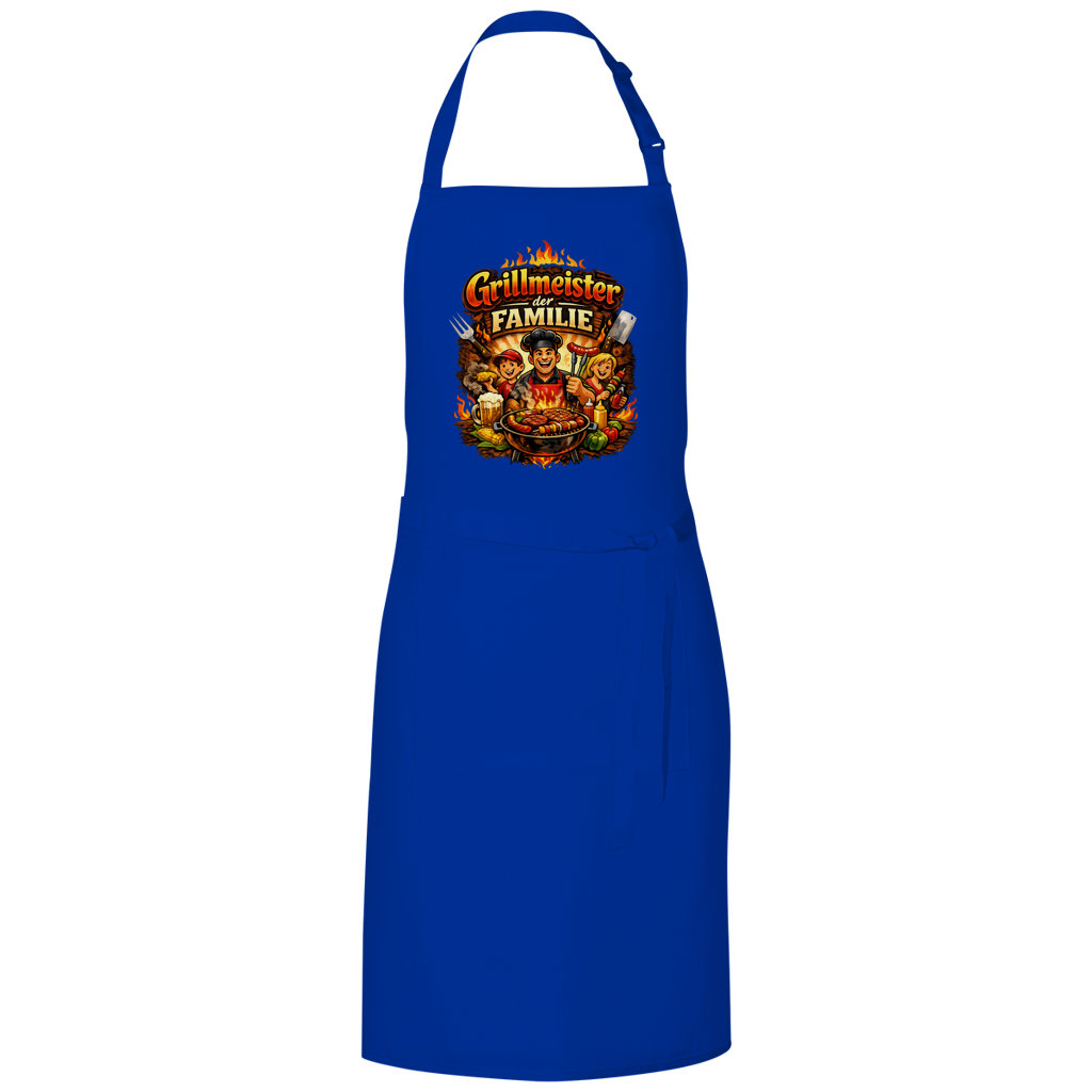 Grillschürze „Grillmeister der Familie“ – Lustige BBQ Schürze für Männer & Grillfans