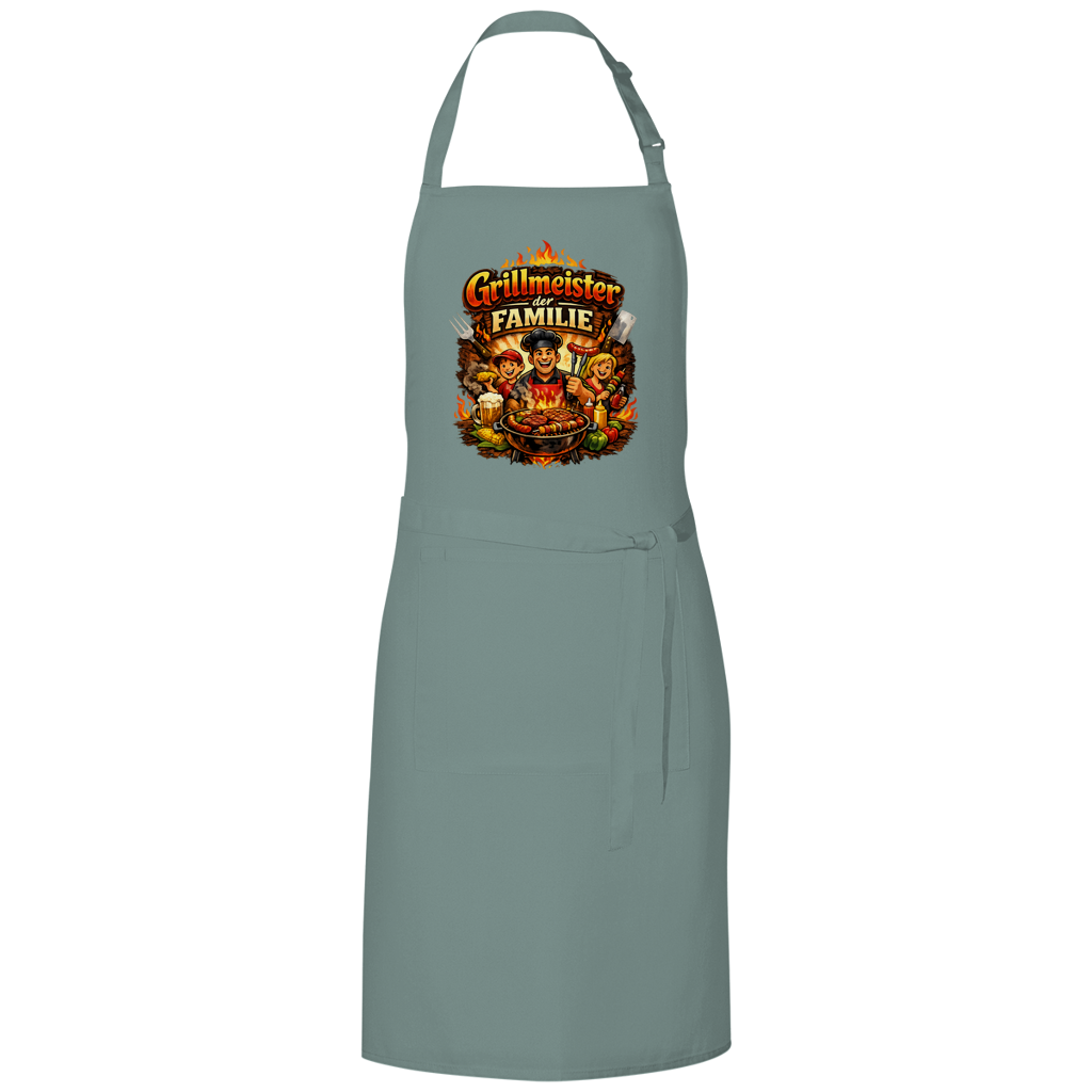 Grillschürze „Grillmeister der Familie“ – Lustige BBQ Schürze für Männer & Grillfans