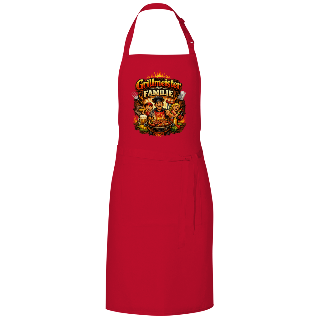 Grillschürze „Grillmeister der Familie“ – Lustige BBQ Schürze für Männer & Grillfans